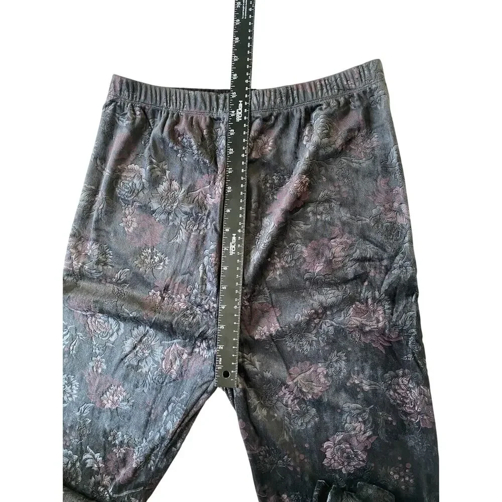 Avenue Pants Womens L/XL Soft Stretch Comfy Black Floral Whimsigoth Pull On
